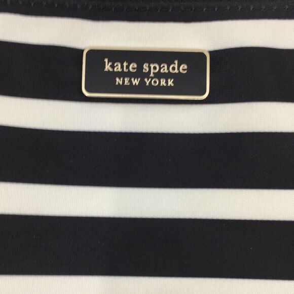 Kate Spade New York Black White Library Stripe Triple Gusset Clutch Makeup Pouch - Picture 2 of 16